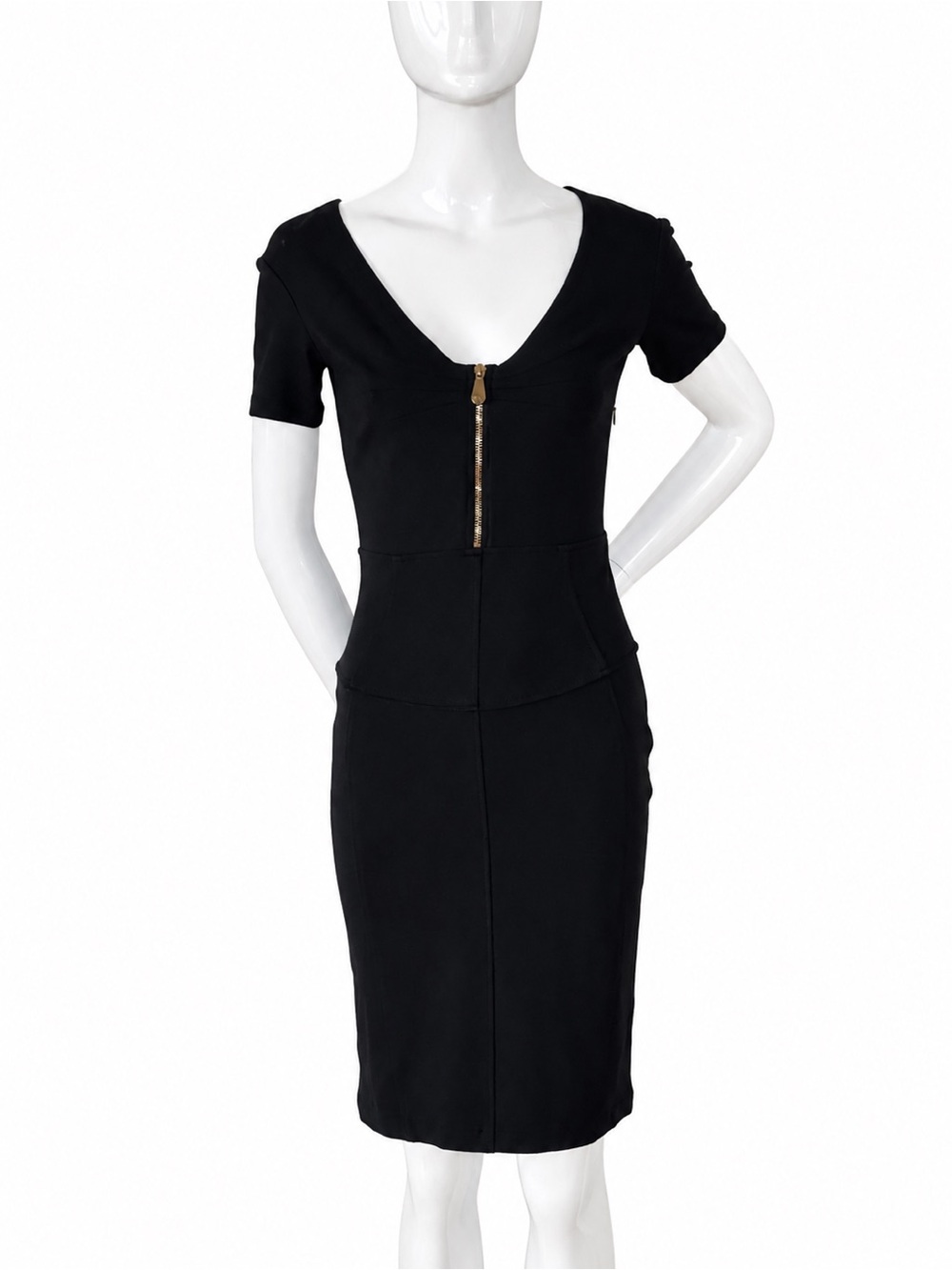 Versace Black Sheath Gold Medusa Zip Stretch Pencil Dress